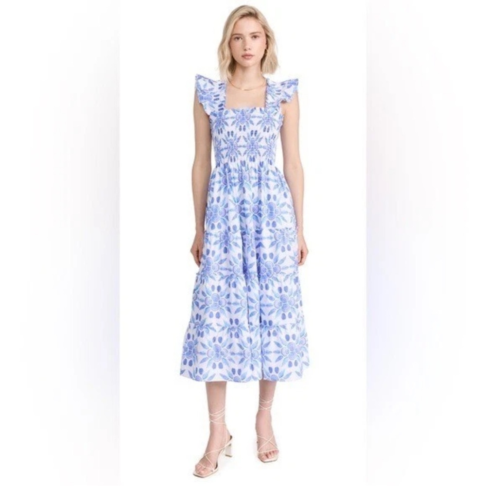 Hill House ELLIE NAP DRESS, Blue and White Midi Dress